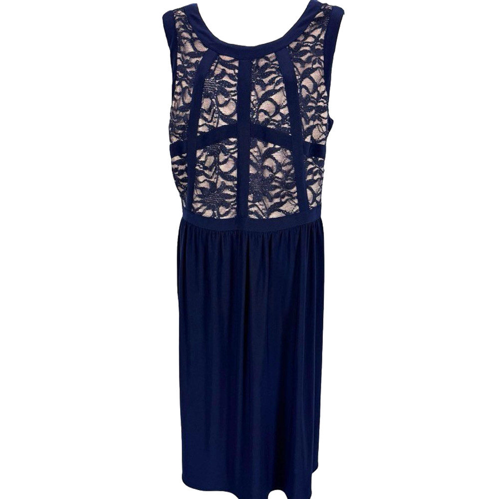 R&M Richards Jersey Knit & Lace Sleeveless Knee Length Stretch Dress NWT sz 16W
